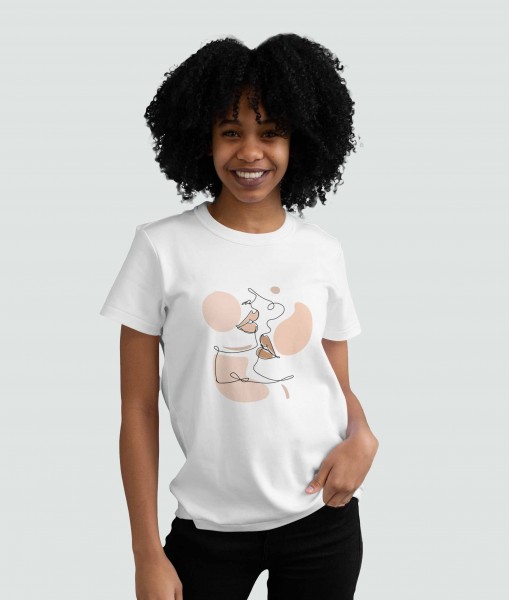 Дамска тениска с щампа Арт Continuous line woman lips beige spots